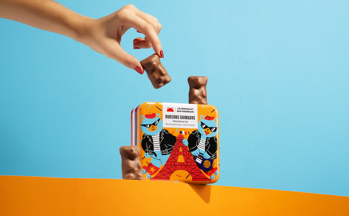 Coffret 6 oursons guimauve chocolat au lait - lifestyle