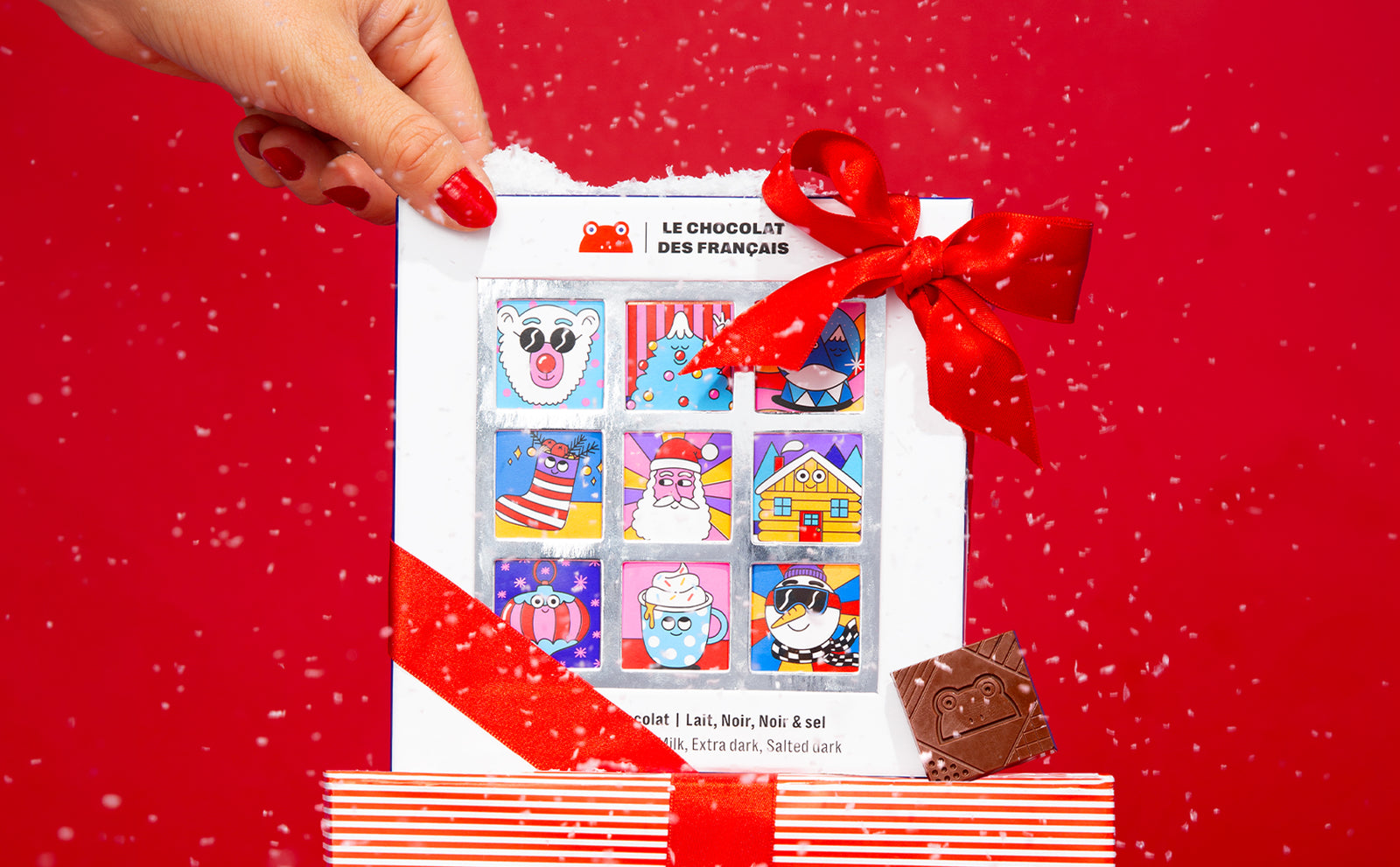 Coffret de 9 carrés de chocolat de Noël