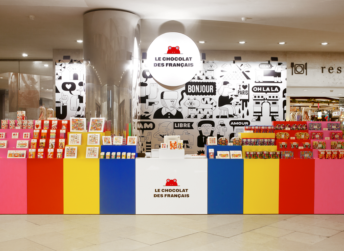 Bannière devanture pop-up store Le chocolat des Français Carrousel du Louvre
