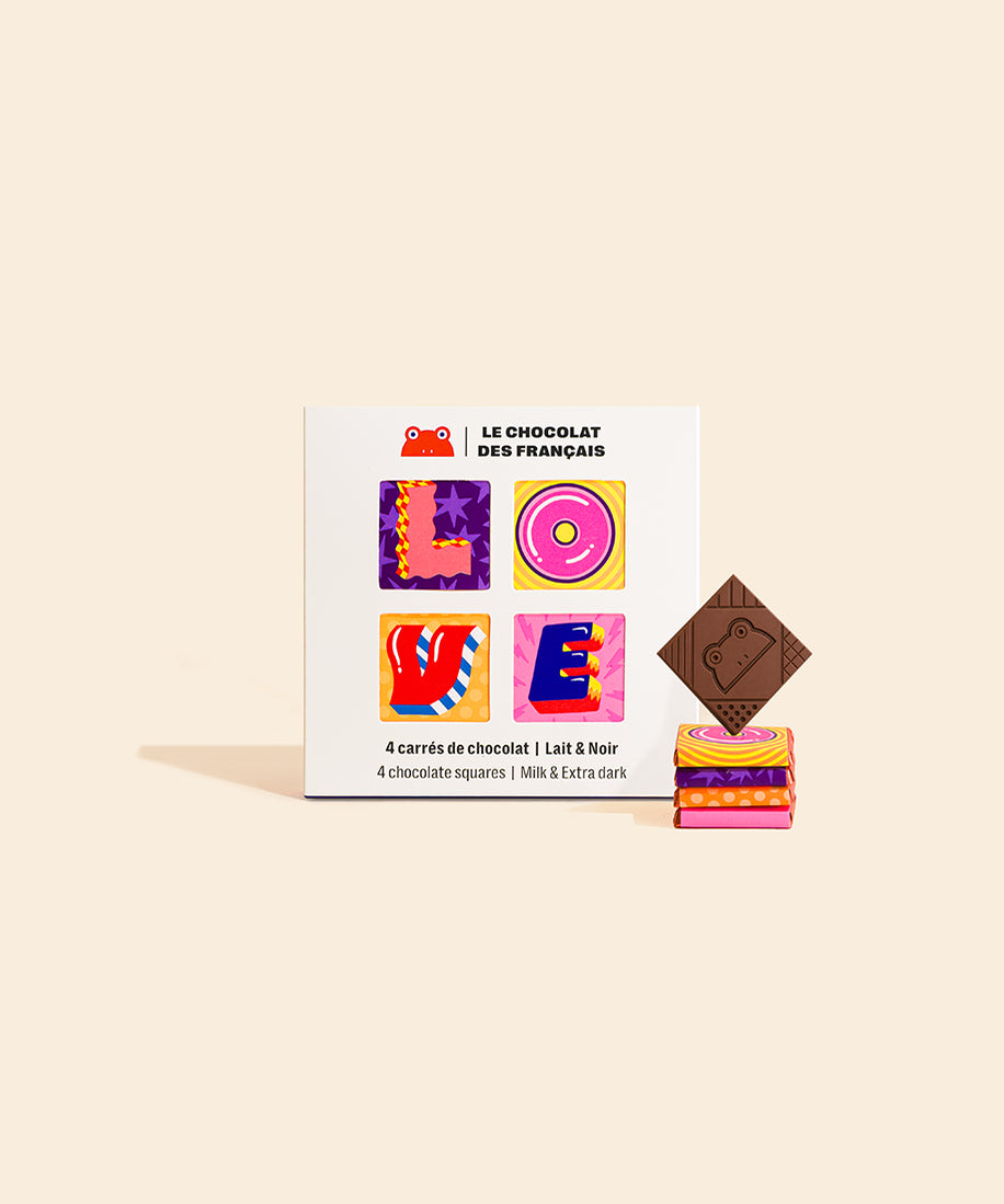 Coffret 4 carrés chocolat LOVE - packshot