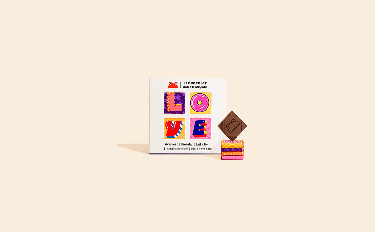 Coffret 4 carrés chocolat LOVE - packshot