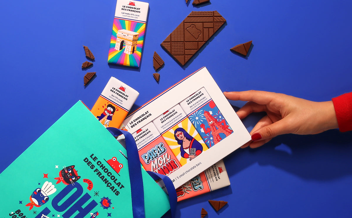 Coffret 5 mini tablettes de chocolat au lait et noir - lifestyle