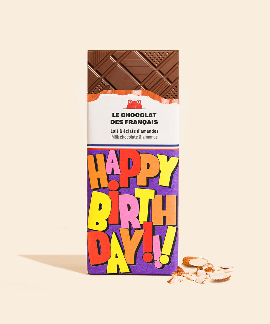 Tablette chocolat au lait amandes Happy Birthday - packshot