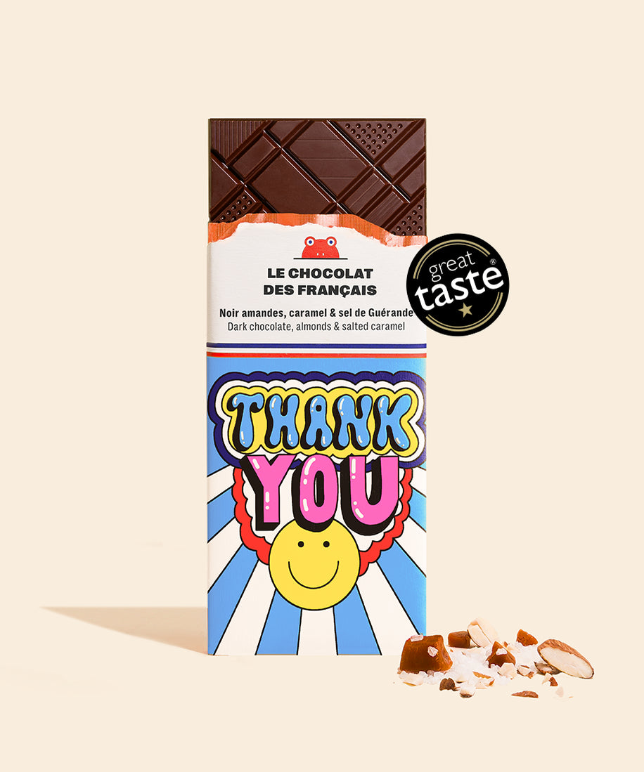 Tablette chocolat noir, amandes caramel & sel Thank You - packshot