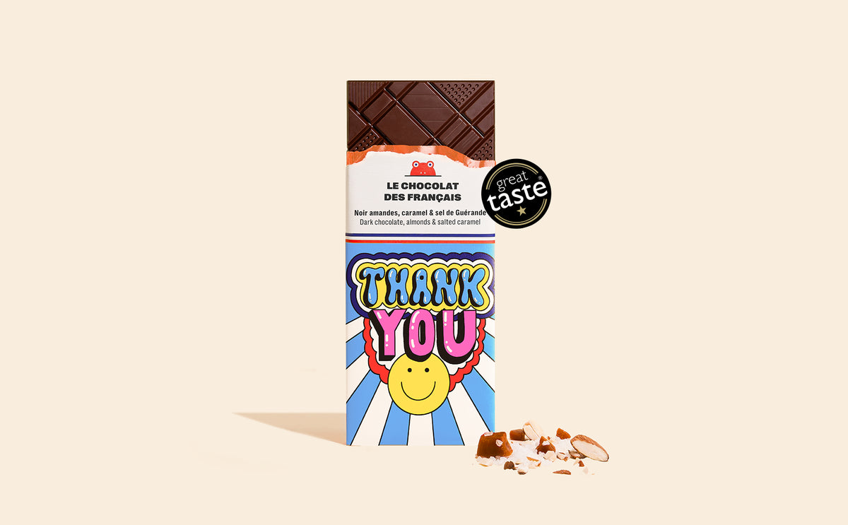 Tablette chocolat noir, amandes caramel & sel Thank You - packshot