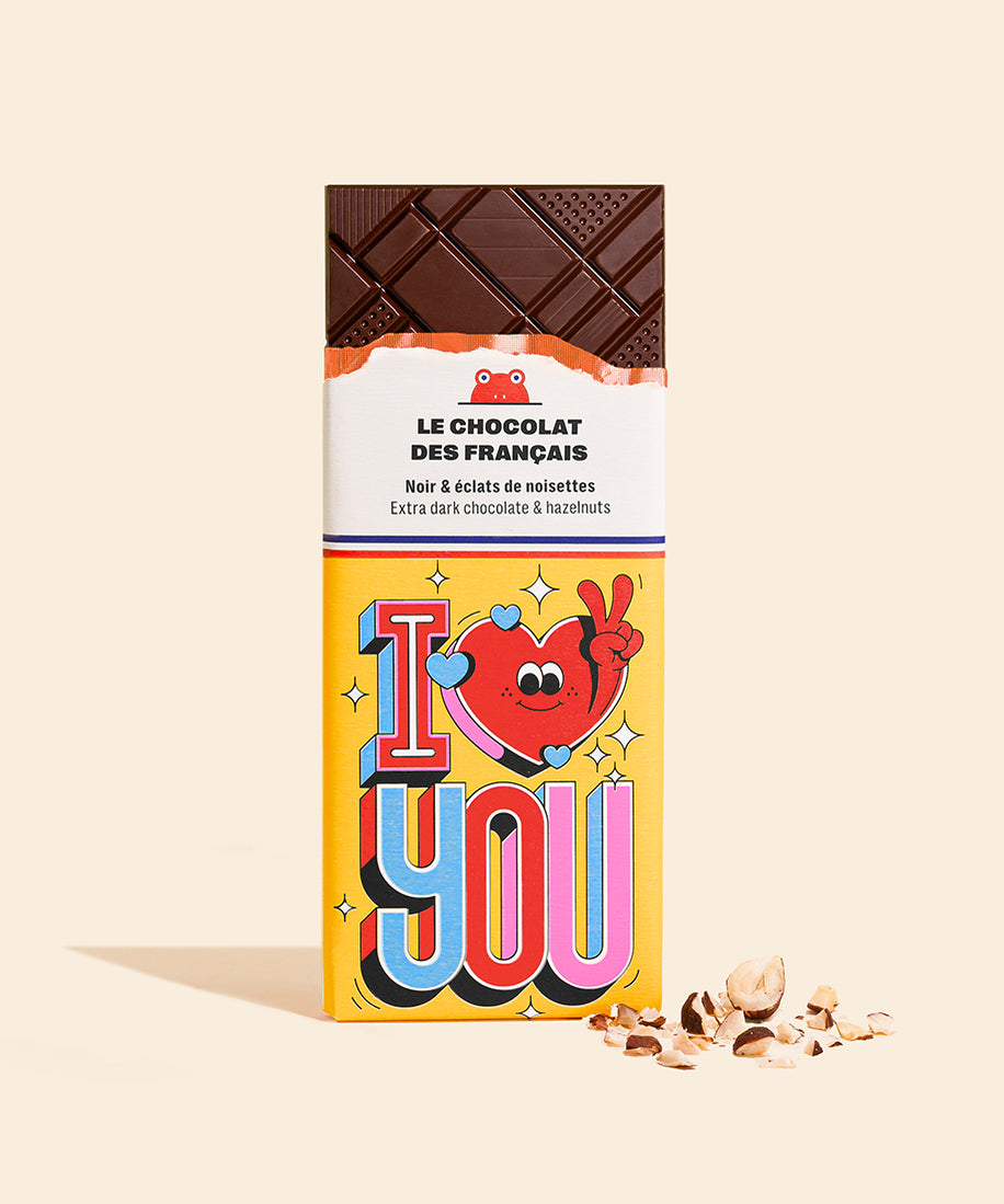 Tablette chocolat noir noisettes I Love You - packshot